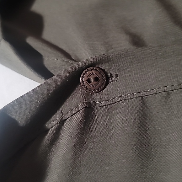 FREE PEOPLE Large Olive Green Button Down Bat Wing Bohemian Hippie Rayon Blouse - Picture 8 of 16